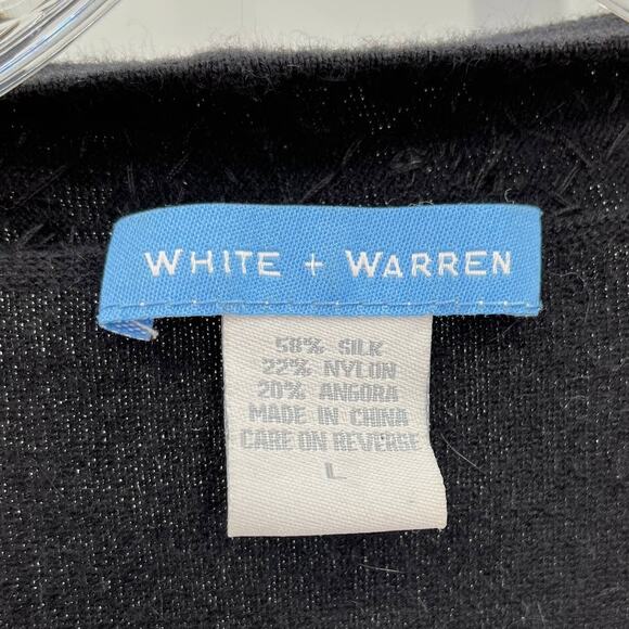 White + Warren Black Silk Blend Beaded Tie Front Cropped Shrug Sweater Size L - Picture 6 of 9